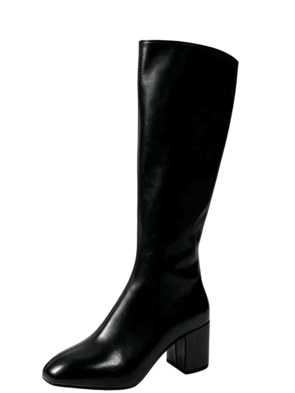 #B503 Classic Black Knee-High Block Heel Boots